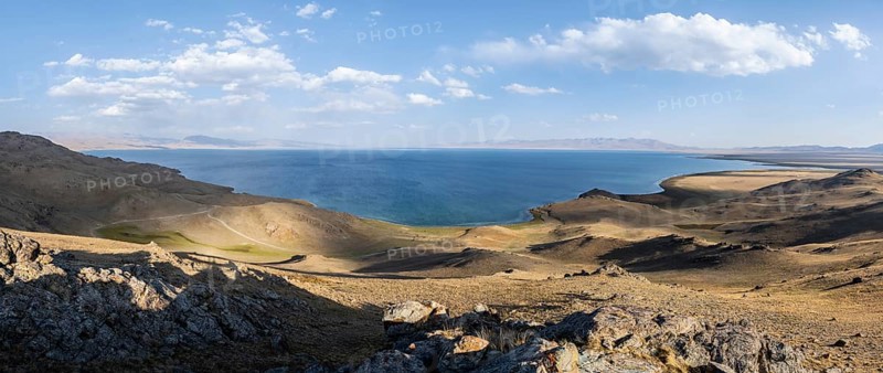 Mountain landscape with Lake Song Kul, Naryn region, Kyrgyzstan, Asia