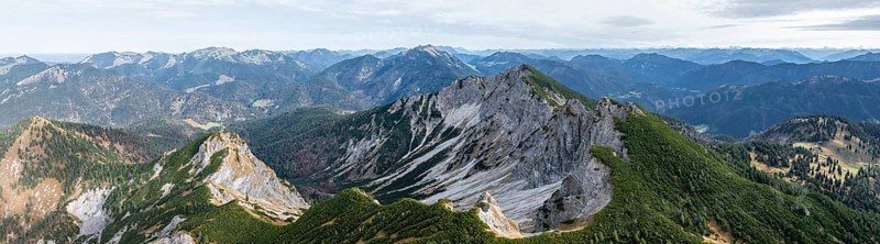 Alpine panorama, aerial view, summit and degree, Bavarian and Austrian Schinder, Tegernsee mountains in the Mangfall mountains, Germany, Europe