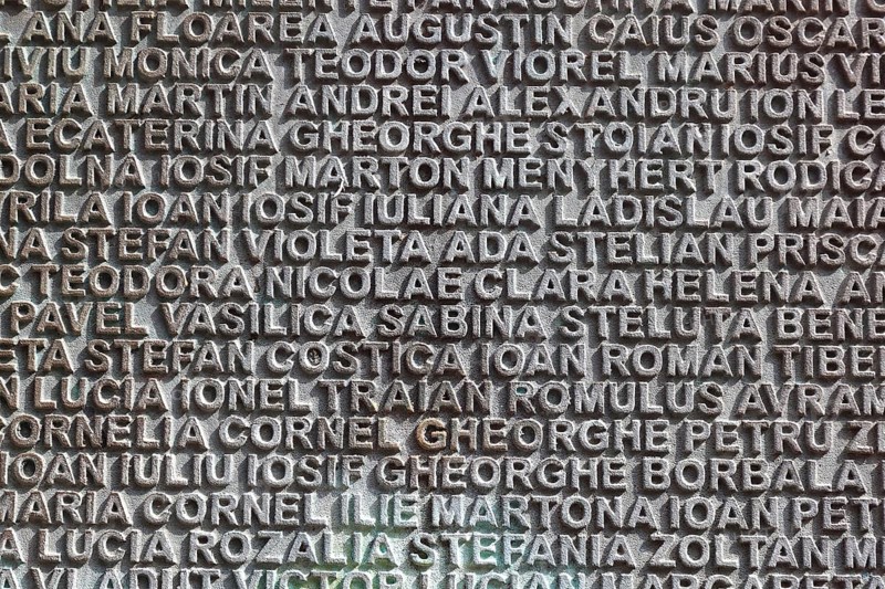 Banat, Timisoara, Timisoara, old town centre, names on a fountain, metal plate with names, Romania, Europe