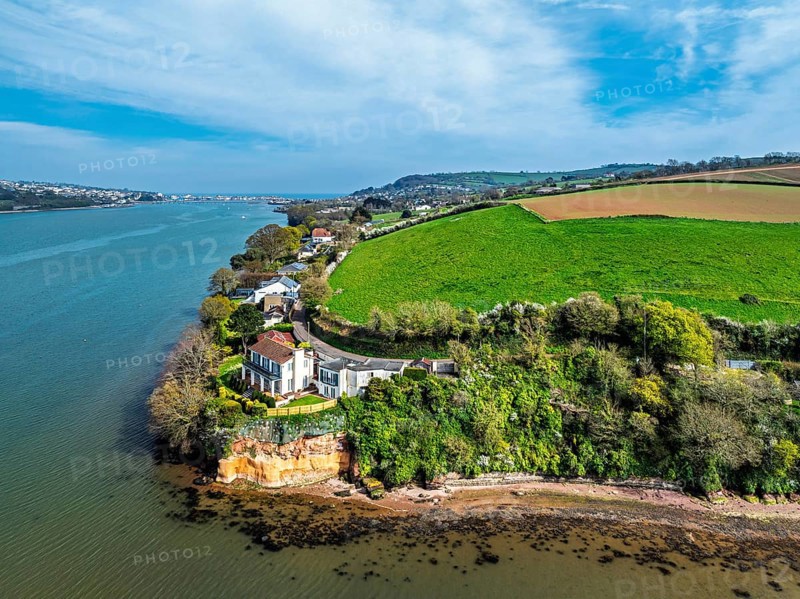 Farms and Fields over River Teign from a drone, Teignmouth, Shaldon, Devon, England, United Kingdom, Europe