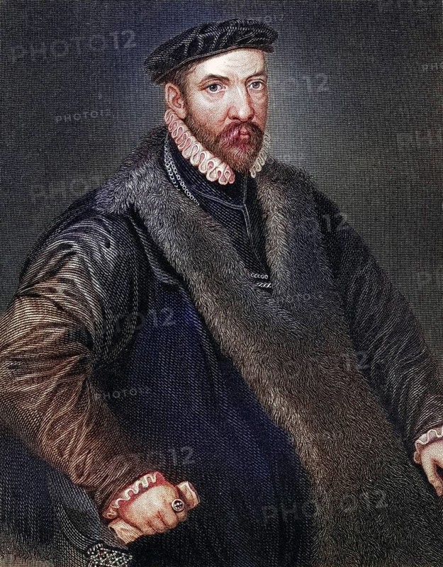 Sir Nicholas Bacon 1510-1579, English politician, father of Francis Bacon. From the book Lodges British Portraits, published in 1823, Historic, digitally restored reproduction from a 19th century original, Record date not stated