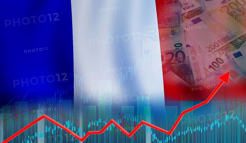 France economy recovery on bar chart. Growth of the French economy on the financial graph