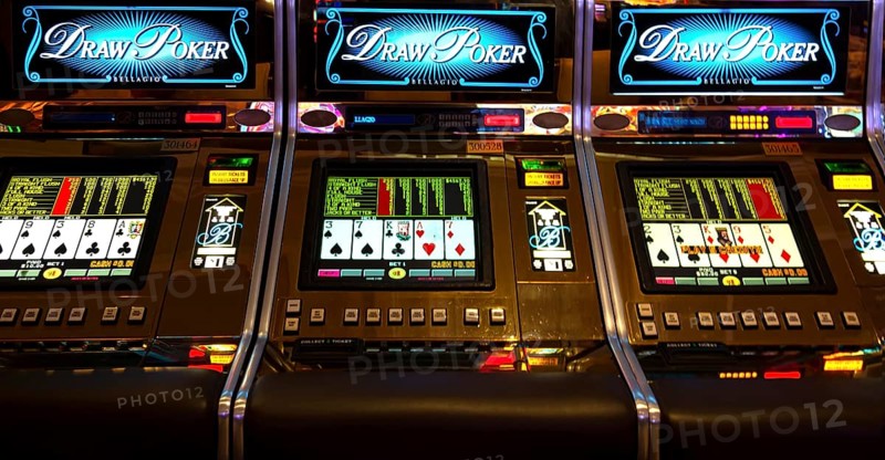 Las Vegas, Nevada, USA-March 10, 2019: Casino machines in the entertainment area at night waiting for gamblers to come, play and bet