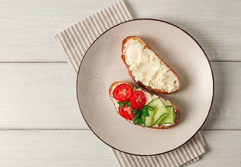 Sandwich, with cream cheese, homemade, on a cutting board, rustic style, no people, selective focus, breakfast