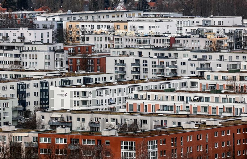 View of high-rise buildings and apartment blocks in the Berlin district of Marzahn-Hellersdorf, Berlin, 12/02/2023