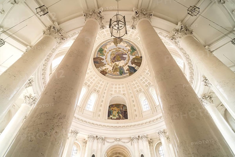 Columns in the interior of St. Blasius Cathedral in St. Blasien, Black Forest, Baden-Württemberg, Germany, Europe