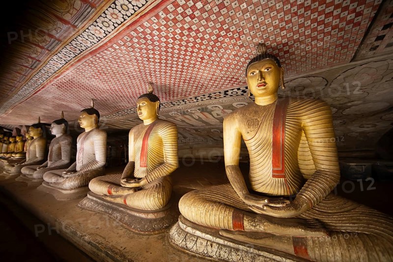Seated Buddha statues in the Dambulla cave temple, Dambulla, Central Province, Sri Lanka, Asia