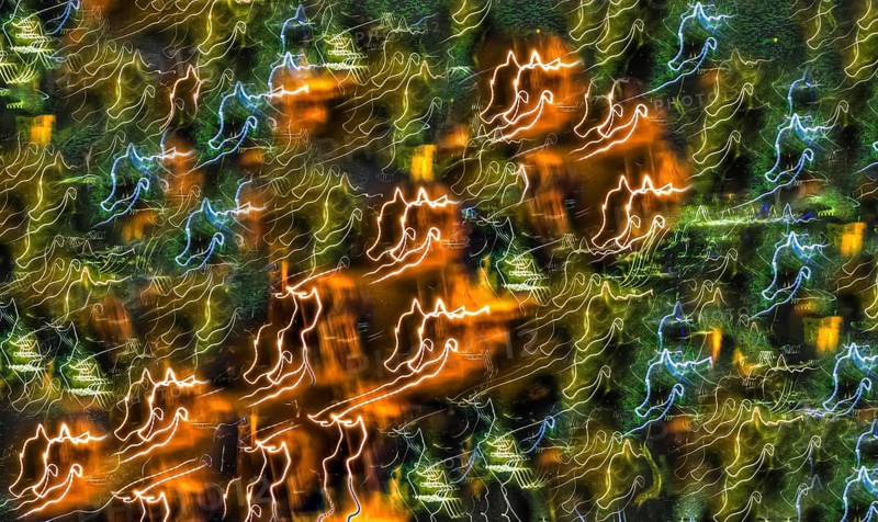 Creative shot, abstract, dancing light, night shot, light reflections, blurred, zoom, creative, colourful, colourful, all over, background, pattern, pattern, art, wrapping paper, design, artistic, seahorse, motif, Germany, Europe