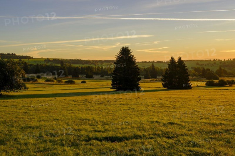 Sunrise, Hochrhönstraße, near Schwabenhimmel, UNESCO Biosphere Reserve, near Hausen, Rhön, Bavarian Rhön, Rhön, Lower Franconia, Bavaria, Germany, Europe
