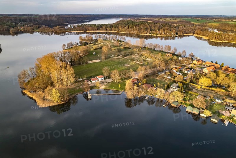 The Amtswerder peninsula seen from the air, Feldberger Seenlandschaft, Mecklenburg-Vorpommern, Germany, Europe