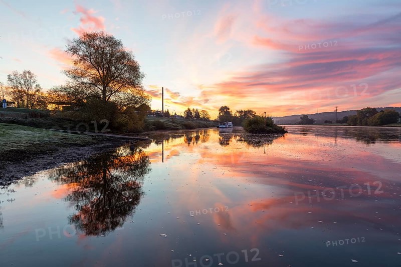 Sunrise on the Elbe in Kötitz, Coswig, Saxony, Germany, Europe