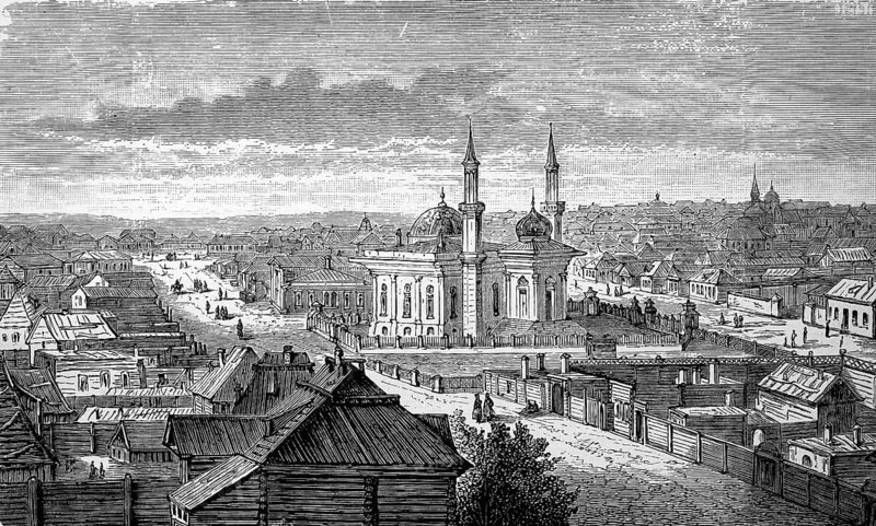 Semei, Semipalatinsk, a town in eastern Kazakhstan, in 1880, Historical, digital reproduction of an original from the 19th century