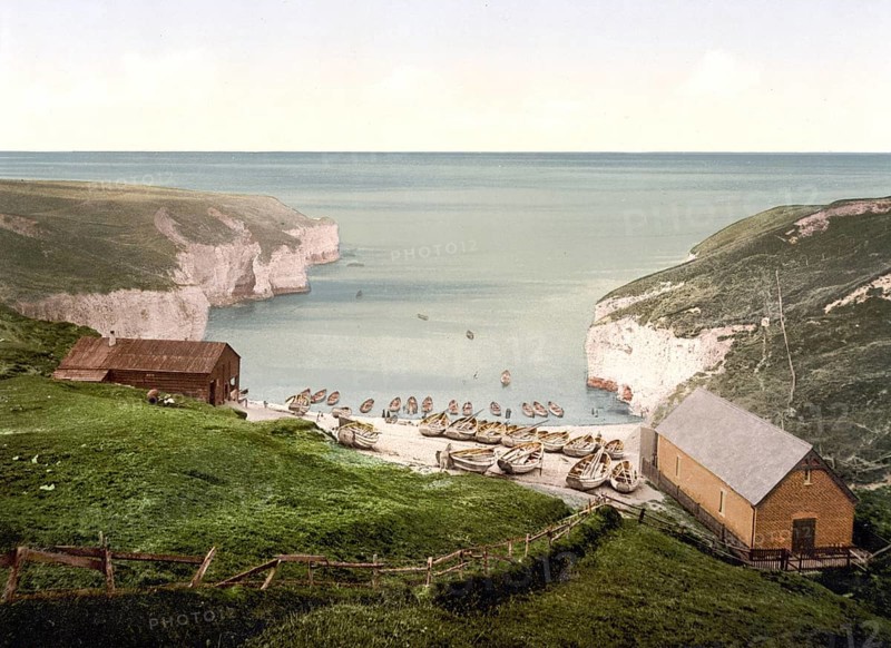 Flamborough Head is a peninsula 13 km long on the North Sea coast of Yorkshire, England, Historic, digitally restored reproduction from a 19th century original, Record date not stated