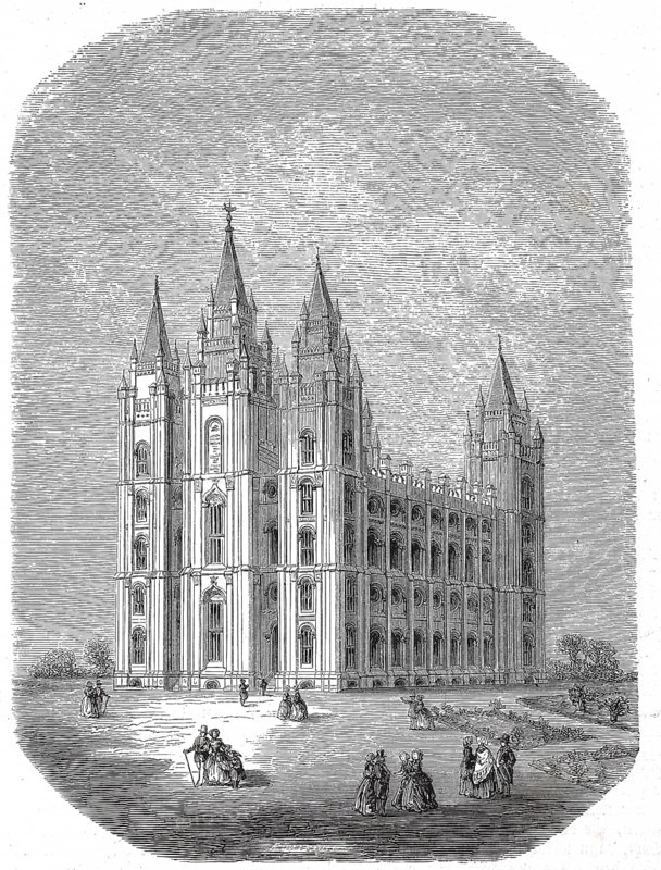 Historic, digitally restored reproduction from a 19th century original, Record date not stated, The new Mormon Temple in Great Lake City, Salt Lake Temple is the most famous and largest temple of the Church of Jesus Christ of Latter-day Saints, Salt Lake, Utah, USA, North America