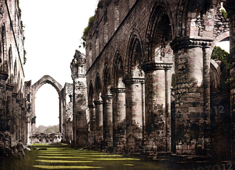 Fountains Abbey, ruin of a Cistercian monastery in North Yorkshire, England, around 1890, Historical, digitally restored reproduction from a 19th century original