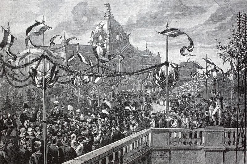The entry of the German imperial couple into Strasbourg, homage of the Alsace-Lorraine in front of the imperial palace in 1897, France, digital reproduction of an original from the 19th century, historical, Europe