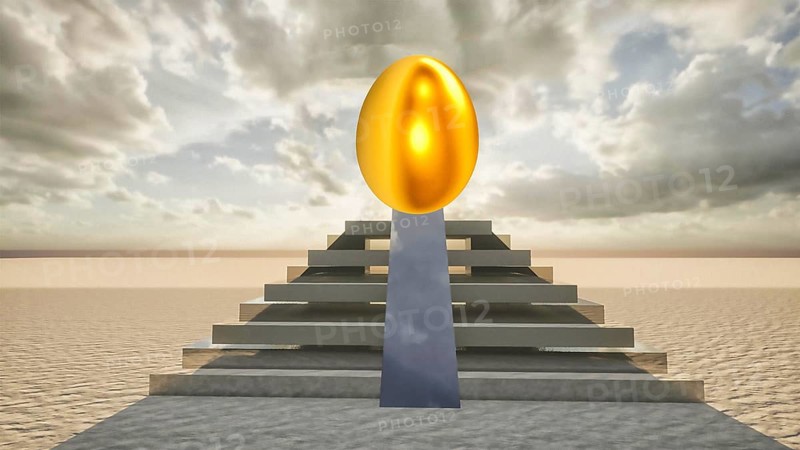Symbolic image, golden egg, gold as an investment, soft currency, security, risk, stock market, securities, industry, economy critical, exploitation, stress, trade union, payment, insolvency, wrong decisions, unemployment, profit, profit slump, share prices, Germany as a business location, world economy, globalisation, environmental protection, mining rights