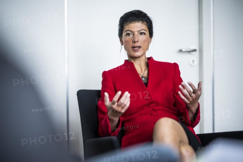 Sahra Wagenknecht is a member of the German Bundestag and founder of the BSW party, pictured here in front of her office in the German Bundestag in Berlin, 10 April 2024