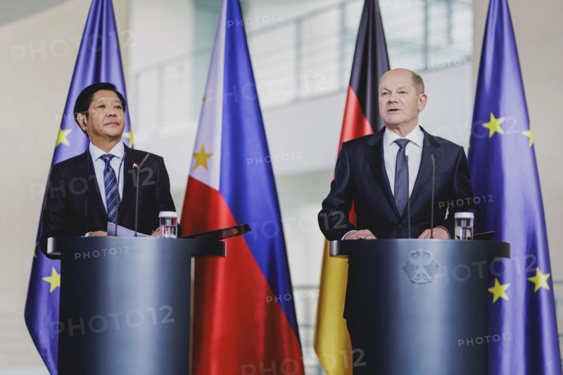 (R-L) Olaf Scholz (SPD), Federal Chancellor, and Ferdinand Marcos Jr, President of the Philippines, speak to the media after a joint meeting in Berlin, 12 March 2024
