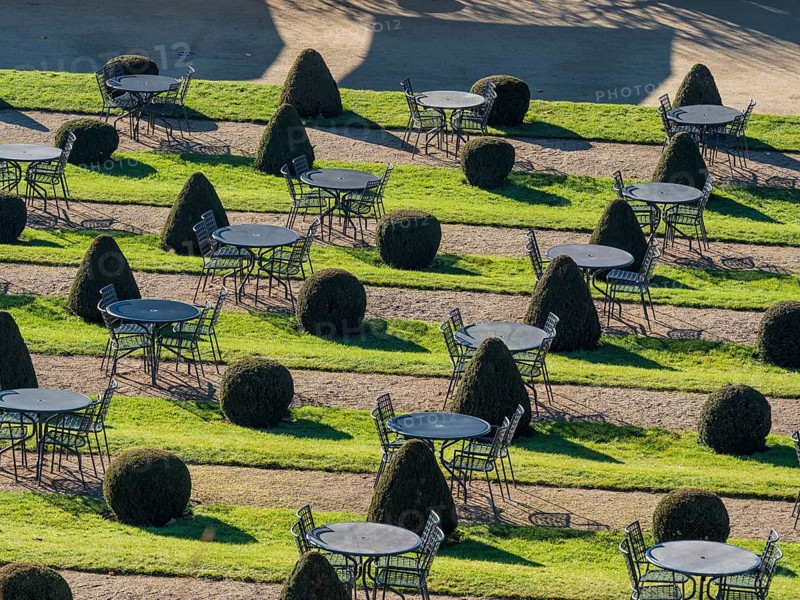 Outside tables at vineyard of castle Wackerbarth, Radebeul near Meissen, Germany, Europe