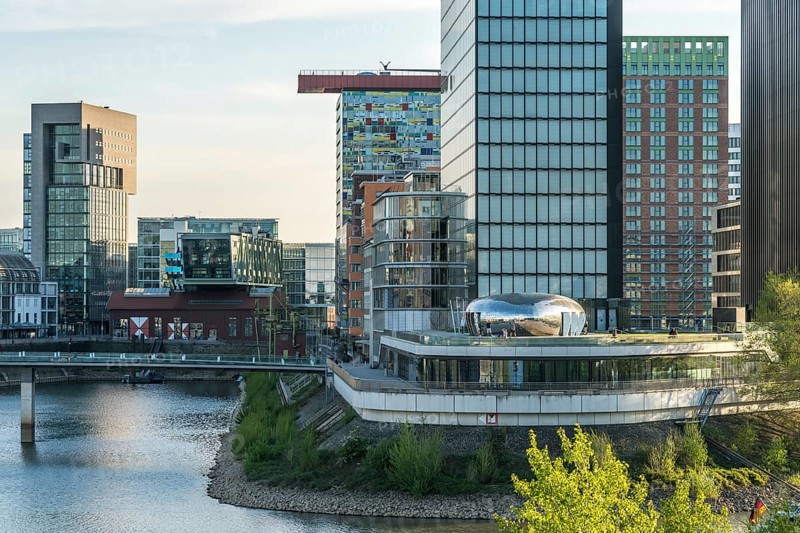 Office building, Hyatt Regency and Innside Hotel in the Media Harbour, state capital Düsseldorf, North Rhine-Westphalia, Germany, Europe