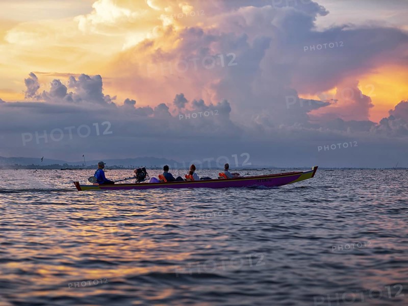 Sunset boat trip on the lake, Tempe Lake, Sulawesi, Indonesia, Asia