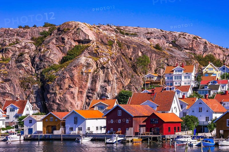 Picturesque view of Fjällbacka in Bohuslän, Västra Götalands län, Sweden, made famous by the crime novels of Swedish author Camilla Läckberg, Europe