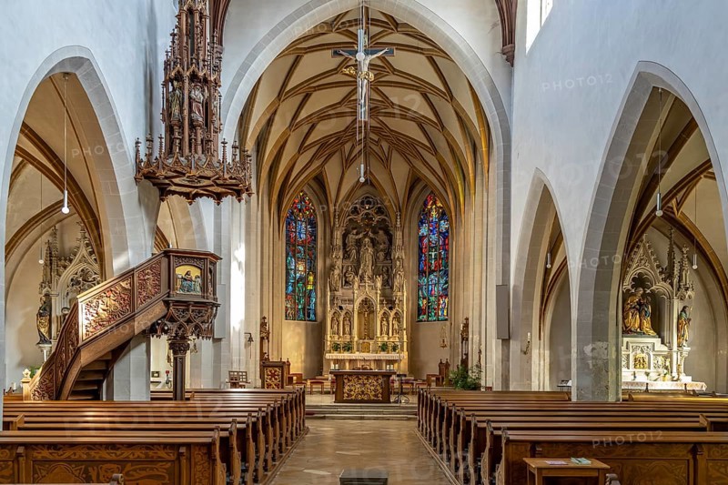 Interior of the parish church of the Assumption of the Virgin Mary in Kelheim, Lower Bavaria, Bavaria, Germany, Europe
