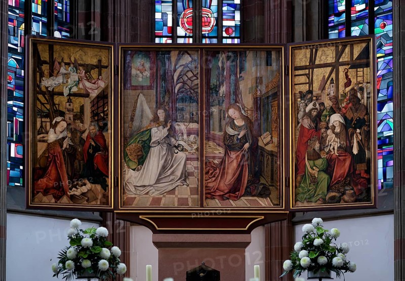 Interior view of altar, high altar, chancel, St Mary's Chapel, Würzburg, Lower Franconia, Bavaria, Germany, Europe