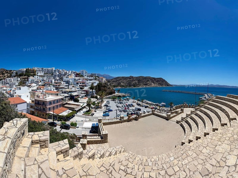 Amphitheatre with harbour of Agia Galini, South Crete, Crete, Greece, Europe