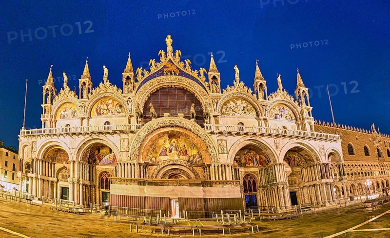 View from 'San Marcus' Place over to the Church of 'San Marco' in Venice by night in winter, Italy, Europe