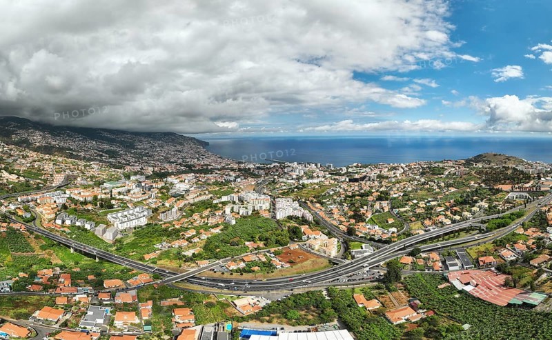 Aerial drone view of Funchal town, Madeira island, Portugal, Europe