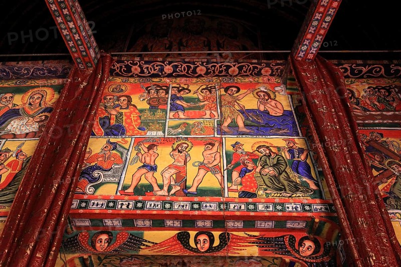 Ahamra region, Azoa Maryam round church on the Zeghie peninsula in Lake Tana, Lake Tsana or Lake Dembea, mural painting, Ethiopia, Africa