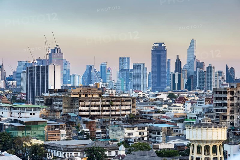 Panorama from Golden Mount, skyline of Bangkok, Thailand, Asia