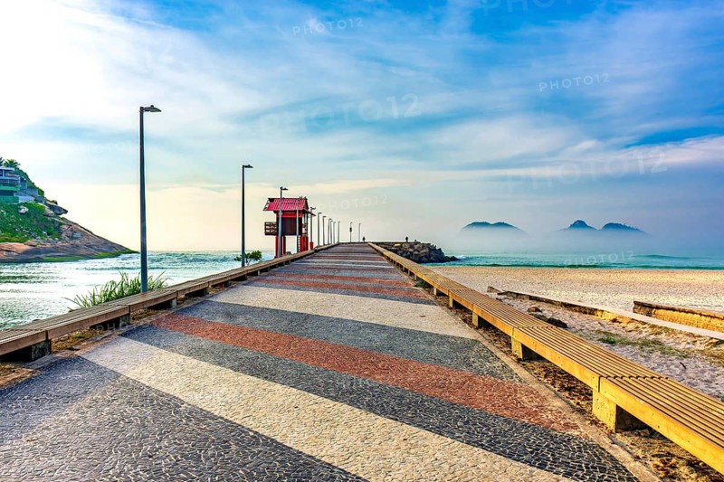 Breakwater pier on Barra da Tijuca beach in Rio de Janeiro at dawn Rio de Janeiro, RJ, Brazil, South America
