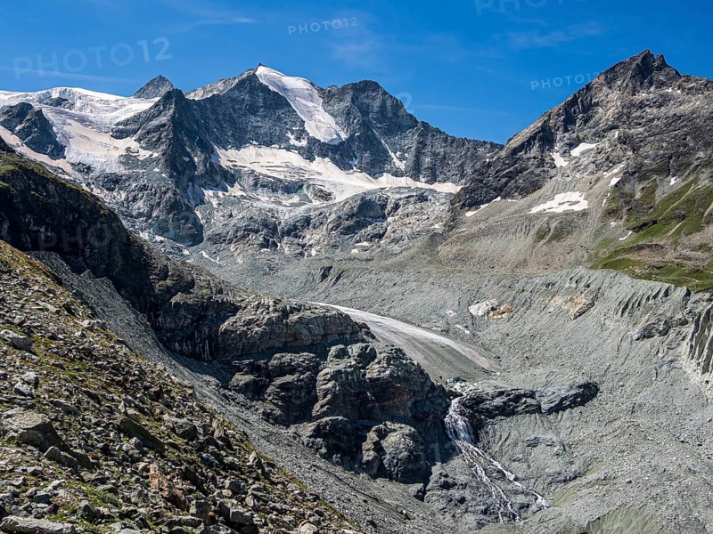 Glacier tongue of the retreating Moiry glacier, glacier moraine, Valais, Switzerland, Europe