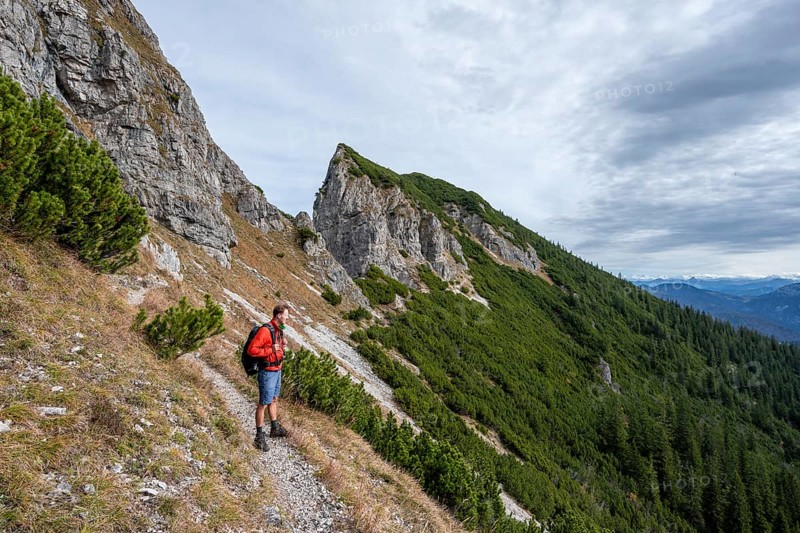 Hiker on the Schinder, Tegernsee mountains in the Mangfall mountains, Germany, Europe