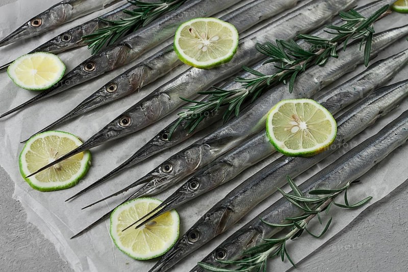Fresh, Black Sea fish. raw, sargan, sea pike, top view, no people