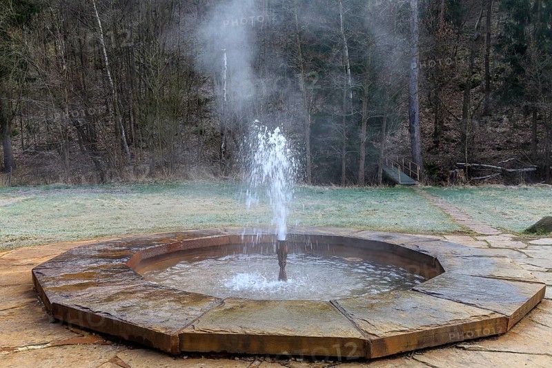 Neumühle thermal spring with a constant water temperature of 25 degrees Celsius, Geilsdorf, Weischlitz, Vogtland, Saxony, Germany, Europe