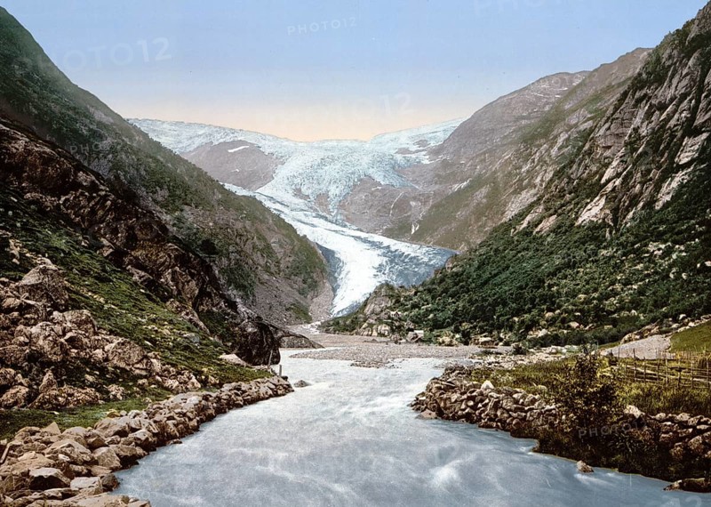 Buerbrae, Buarbreen, Glacier, Odde, Odda, Hardangerfjord, Norway, View from 1885, Historical, digitally restored reproduction from a 19th century original, Record date not stated, Europe