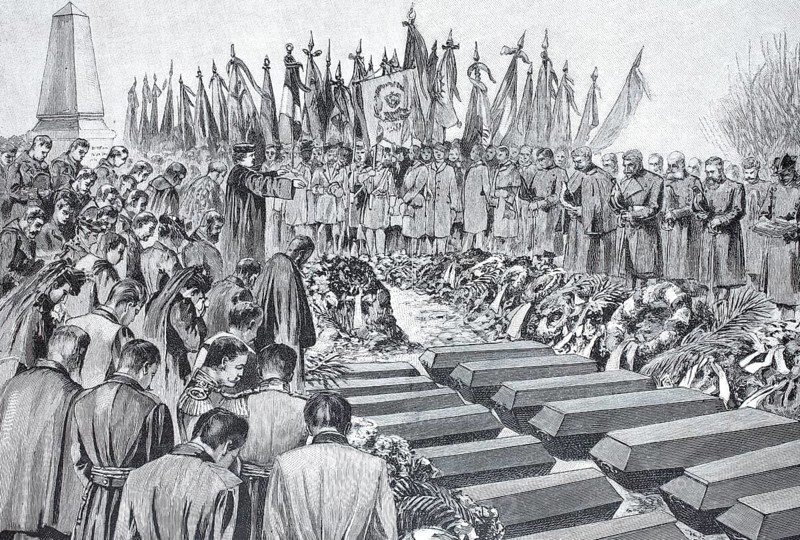 Funeral of the victims of the armoured ship Brandenburg, A serious accident occurred on the Brandenburg during a trial voyage on 16 February 1894, Germany, digital reproduction of an original from the 19th century, historical, Europe