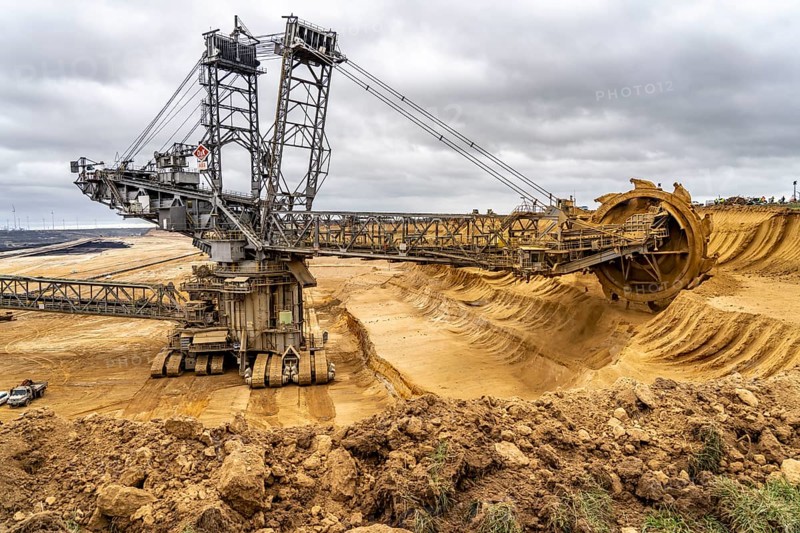 Opencast lignite mine Garzweiler 2, bucket wheel excavator 261 excavating the surface, near the rest of the hamlet of Lützerath, Erkelenz, North Rhine-Westphalia, Germany, Europe
