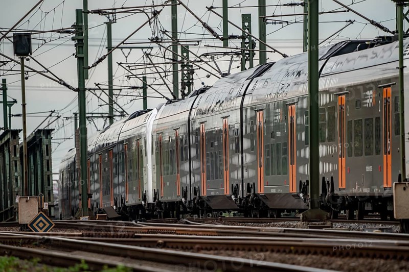 Railway line in Oberhausen, regional transport, RRX train, Rhine-Ruhr Express, RE5 on the journey to Wesel, North Rhine-Westphalia, Germany, Europe