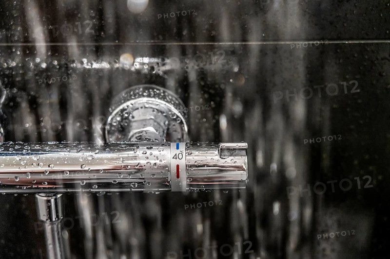 Shower, fitting, temperature control, temperature control of the shower water