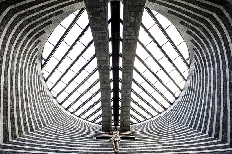 Chiesa di San Giovanni Battista, interior view, architect Mario Botta, Mogno, near Fusio, Lavizzara, Canton Ticino, Switzerland, Europe