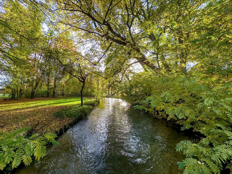 Autumn atmosphere in the English Garden, Schwabinger Bach, Munich, Bavaria, Germany, Europe