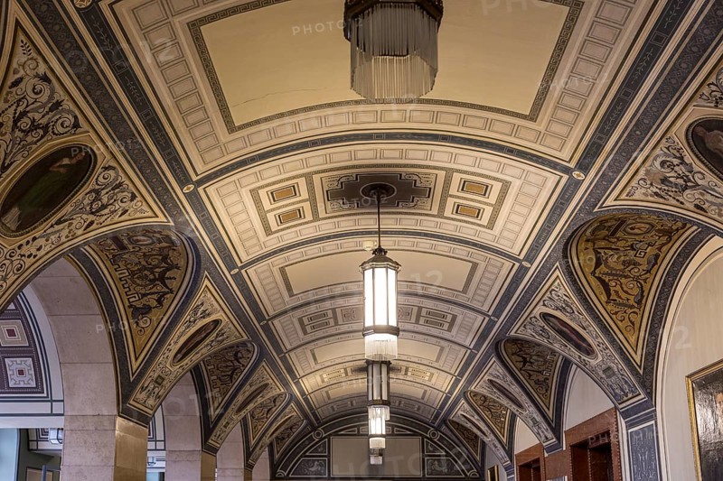 Ceiling vault of the Wandelhalle, interior design of the town hall in Chemnitz, Saxony, Germany, Europe