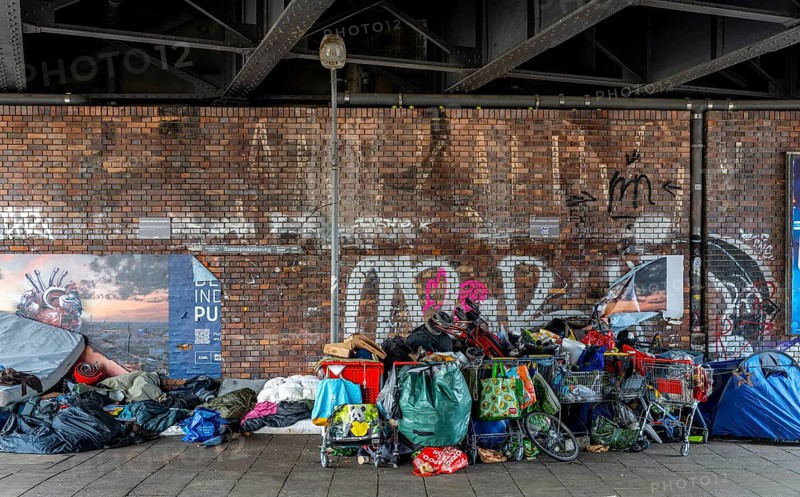 Waste and rubbish collection point, homeless people under the Jannowitzbrücke, Berlin, Germany, Europe