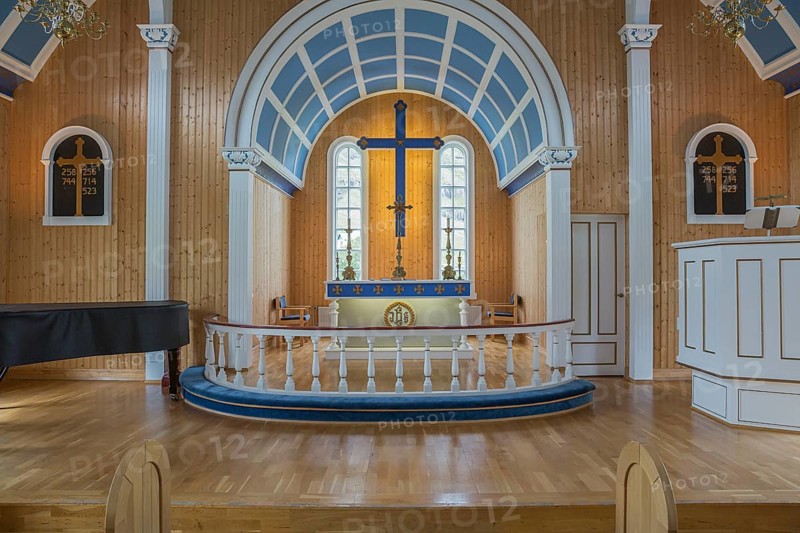 Inside the blue Church in Seydisfjördur, East Iceland