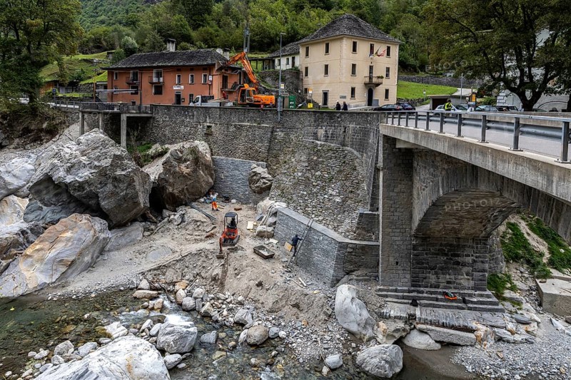 Prato, clean-up work in the Maggia riverbed after flooding in June 2024, Lavizzara, Canton Ticino, Switzerland, Europe